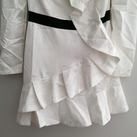 Self-Portrait Long Sleeve White Asymmetric Ruffle Jacquard Mini Dress 6 Formal - Picture 6 of 17